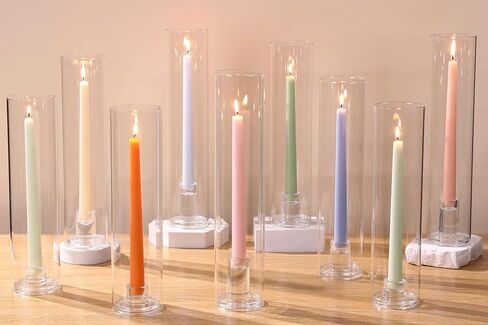 6 Set Hurricane Glass Candle Holders for Taper Candles, Assorted Heights Candlestick Holders with Windproof Glass Tubes (11.8/12.6/13.8"), Taper Candle Holders for Wedding Table Decor, Party, Events in Saudi Arabia
