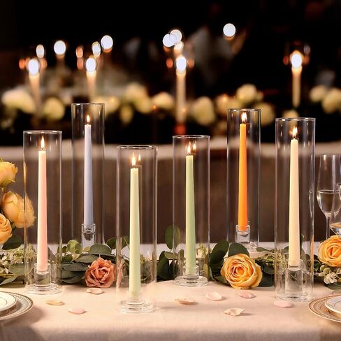 6 Set Hurricane Glass Candle Holders for Taper Candles, Assorted Heights Candlestick Holders with Windproof Glass Tubes (11.8/12.6/13.8"), Taper Candle Holders for Wedding Table Decor, Party, Events in Saudi Arabia