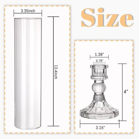 6 Set Hurricane Glass Candle Holders for Taper Candles, Vertical Striped Candlestick Holders with Windproof Glass Tubes 13.4" H for Wedding, Dinner Table Centerpieces, Festival and Party Decor in Saudi Arabia