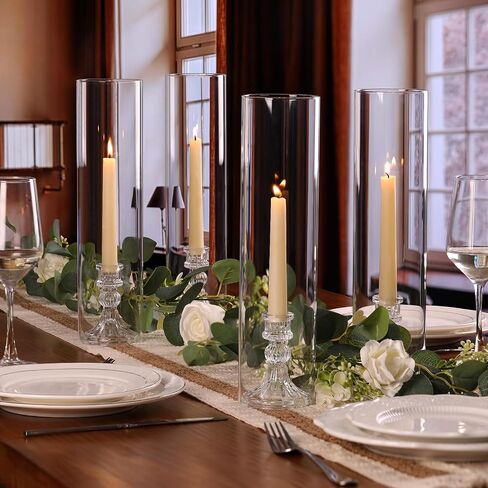 6 Set Hurricane Glass Candle Holders for Taper Candles, Vertical Striped Candlestick Holders with Windproof Glass Tubes 13.4" H for Wedding, Dinner Table Centerpieces, Festival and Party Decor in Saudi Arabia
