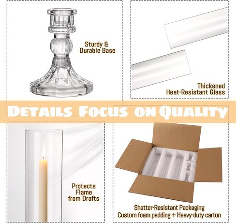6 Set Hurricane Glass Candle Holders for Taper Candles, Vertical Striped Candlestick Holders with Windproof Glass Tubes 13.4" H for Wedding, Dinner Table Centerpieces, Festival and Party Decor in Saudi Arabia