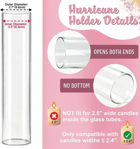 12 Set Glass Hurricane Candle Holders - 12" Tall Clear Glass Candlestick Holders for Taper Candles with Cylinder Chimney for Wedding, Party, and Home Table Centerpiece Decoration in Saudi Arabia