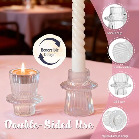 12 Set Glass Hurricane Candle Holders - 12" Tall Clear Glass Candlestick Holders for Taper Candles with Cylinder Chimney for Wedding, Party, and Home Table Centerpiece Decoration in Saudi Arabia