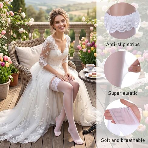 White Thigh High Socks for Women, Sheer Stockings Nylon Lace Stockings, Antiskid Thigh High Stocking for Work Dates Weddings Dresses Daily Wear in Kuwait