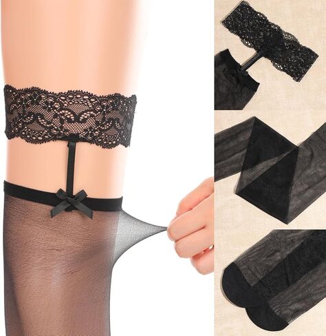 Black White Thigh High Stockings - Lace Top Thigh High Stockings Lingerie for Women,Sexy Bow Suspenders Pantyhose in Saudi Arabia