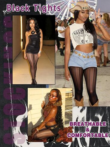 Black Striped Pattern Lace Tights Vintage Pinstripe Sheer Pantyhose Sexy Nylon High Waist Stretchy Stockings with Striped Pattern for Teens Women Cosplay Party Daily Wear in Kuwait