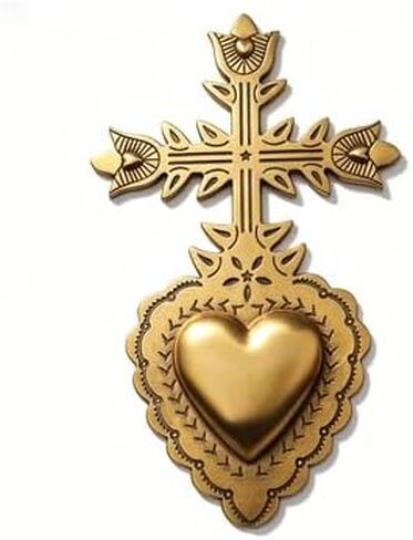 MVTDONT Golden Wall Cross-Saint Heart Miracle Decorative Wall Cross, Antique Gold Heart Design, Vintage Religious Home Deco in Saudi Arabia