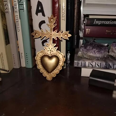 MVTDONT Golden Wall Cross-Saint Heart Miracle Decorative Wall Cross, Antique Gold Heart Design, Vintage Religious Home Deco in Saudi Arabia