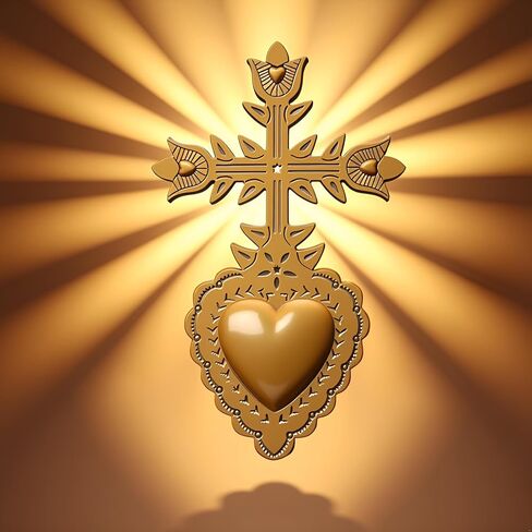 MVTDONT Golden Wall Cross-Saint Heart Miracle Decorative Wall Cross, Antique Gold Heart Design, Vintage Religious Home Deco in Saudi Arabia