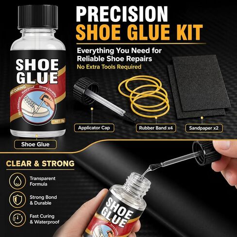 Shoe Glue 30g, Waterproof Clear Shoe Glue Repair Kit, Flexible Strong Adhesive for Sneakers Boots Leather Rubber Canvas, Quick Drying for Loose Soles Cracks Worn Edges in Saudi Arabia