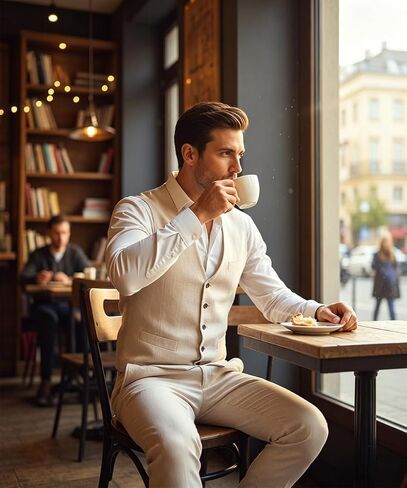 WOMS Mens Linen Suit 2 Piece Casual Summer Suits for Men Groomsmen Beach Wedding Party Vest Pants Suit in Saudi Arabia