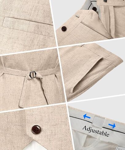 WOMS Mens Linen Suit 2 Piece Casual Summer Suits for Men Groomsmen Beach Wedding Party Vest Pants Suit in Saudi Arabia