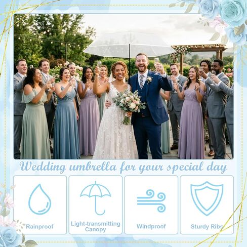 12 Sets 43.3 Inch Wedding Clear Umbrellas Bulk for Rain Large Windproof Stick Umbrellas Set Includes Card Rope for Guests Party Bridal Showers Wedding Photography Various Settings in Saudi Arabia