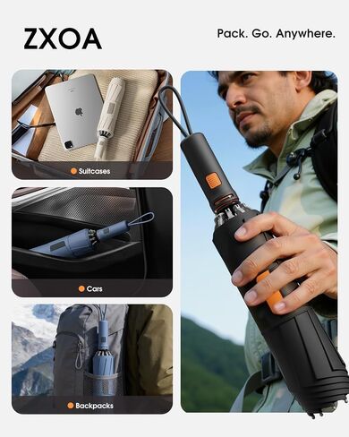Windproof Travel Umbrella for Rain, Withstand 85MPH Winds, 52 Inch Reverse Folding Umbrella, Inverted Design Keeps Wet Surface Inside, Auto-Close, for Travel, Women, Men, Fits Backpack & Cars in Kuwait