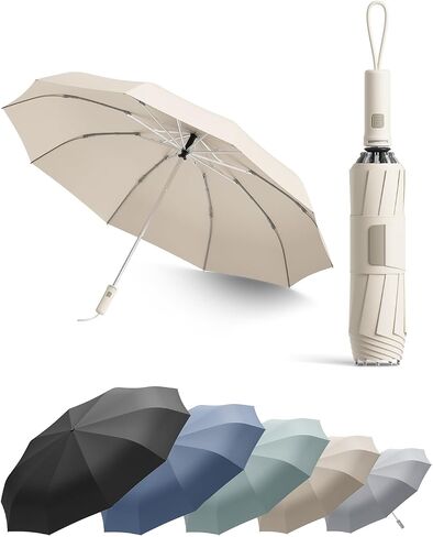 Windproof Travel Umbrella for Rain, Withstand 85MPH Winds, 52 Inch Reverse Folding Umbrella, Inverted Design Keeps Wet Surface Inside, Auto-Close, for Travel, Women, Men, Fits Backpack & Cars in Kuwait