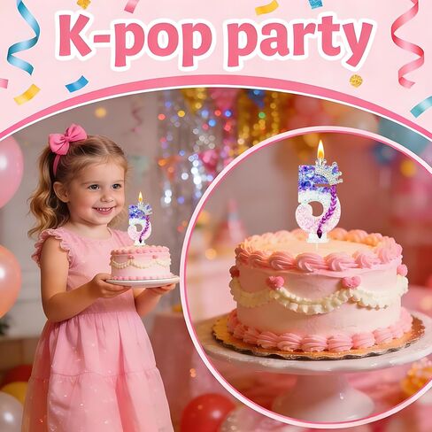شمعة عيد ميلاد رقم 5 من K-pop باللون الوردي والأرجواني المتدرج اللامع لتزيين الكيك - زينة عيد ميلاد عصرية على طراز أيدول لكعكة الحفلات in Kuwait