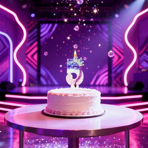 شمعة عيد ميلاد رقم 5 من K-pop باللون الوردي والأرجواني المتدرج اللامع لتزيين الكيك - زينة عيد ميلاد عصرية على طراز أيدول لكعكة الحفلات in Kuwait