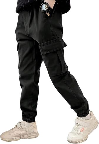 Teen Boys Cargo Jogger Pants, Elastic Waist Casual Multi‑Pocket Tapered Jogging Trousers for Kids and Teens in Kuwait