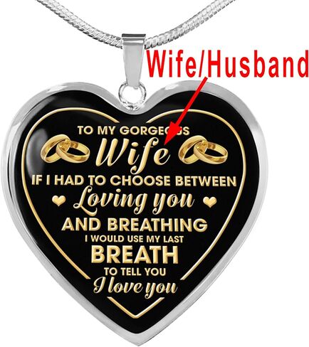 Personalized Necklace My Gorgeous Wife/Husband Customized Necklace for Valentine Gift with Heart Pendant & Engraved Text & Name on Back - Best Gift for Your Partner in Saudi Arabia