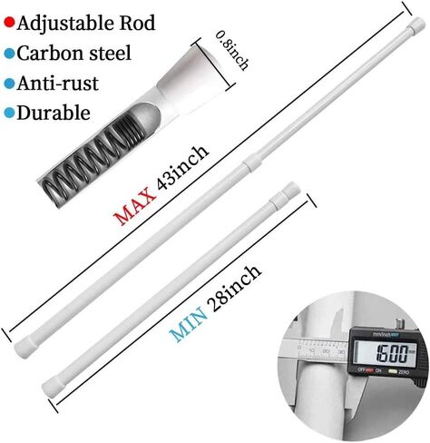 2 Pack Spring Tension Curtain Rod Adjustable 28-43 Inches，5/8" Diameter, White in Saudi Arabia