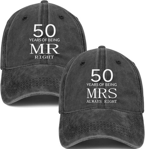 50th Anniversary Wedding Gifts for Couple - 50th Anniversary Decorations - 50 Years of Being Mr & Mrs Right Hat - 100% Cotton Baseball Cap Black in Saudi Arabia