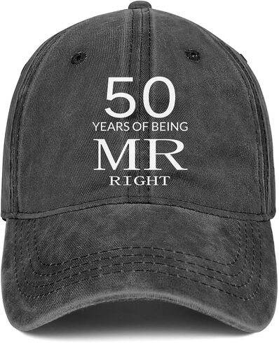 50th Anniversary Wedding Gifts for Couple - 50th Anniversary Decorations - 50 Years of Being Mr & Mrs Right Hat - 100% Cotton Baseball Cap Black in Saudi Arabia