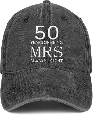50th Anniversary Wedding Gifts for Couple - 50th Anniversary Decorations - 50 Years of Being Mr & Mrs Right Hat - 100% Cotton Baseball Cap Black in Saudi Arabia