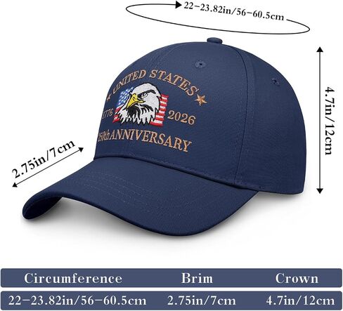 250th Anniversary USA Hat Embroidered American Flag Classic Baseball Cap Adjustable Cotton Dad Hat in Kuwait