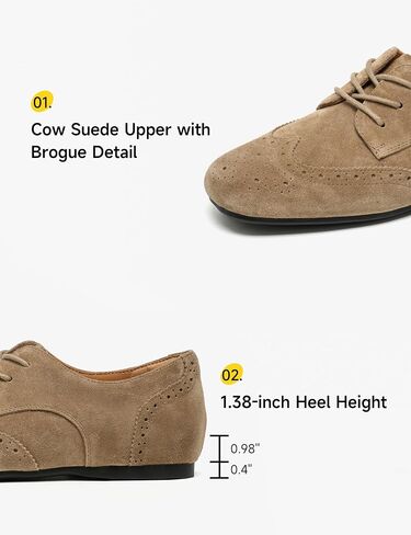 أحذية أوكسفورد النسائية من BEAU TODAY، أحذية أكسفورد مسطحة من Wingtip Brogues للنساء، أحذية أكسفورد كاجوال برباط من الجلد السويدي، أحذية مريحة للعمل والمكتب in Kuwait