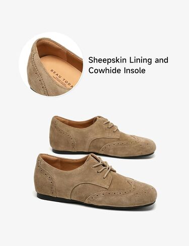 أحذية أوكسفورد النسائية من BEAU TODAY، أحذية أكسفورد مسطحة من Wingtip Brogues للنساء، أحذية أكسفورد كاجوال برباط من الجلد السويدي، أحذية مريحة للعمل والمكتب in Kuwait