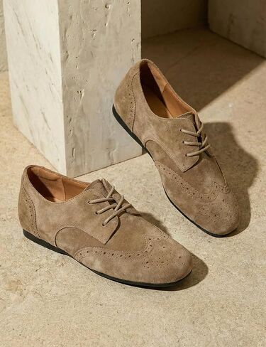 أحذية أوكسفورد النسائية من BEAU TODAY، أحذية أكسفورد مسطحة من Wingtip Brogues للنساء، أحذية أكسفورد كاجوال برباط من الجلد السويدي، أحذية مريحة للعمل والمكتب in Kuwait