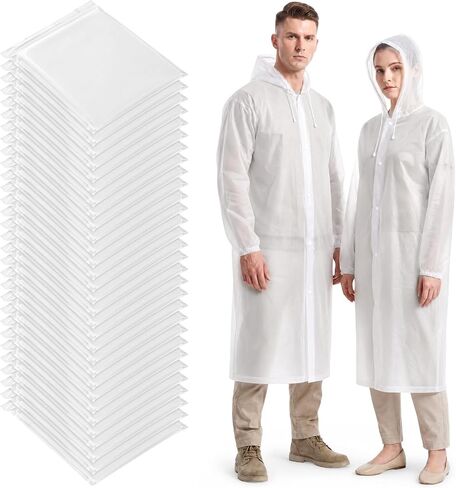 Unittype 30 Pack Rain Ponchos for Adults Reusable Raincoat with Drawstring Hood Waterproof Long Rain Jackets Cape Men Women Emergency Poncho for Travel Camping Hiking Outdoor in Kuwait