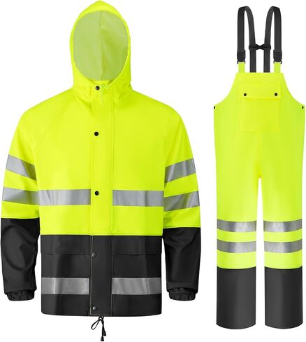 Rain Suits for Men Waterproof Heavy Duty,Reflective Rain Gear Jacket and Bib Overalls for Outdoor Fishing Construction in Saudi Arabia