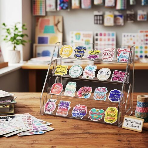 Acrylic Bookmark Display Stand, Portable Sticker Holder for Vendor Events Retail, 4 Tier Clear Display Shelf Rack for Greeting Card, Postcards, Brochures in Saudi Arabia
