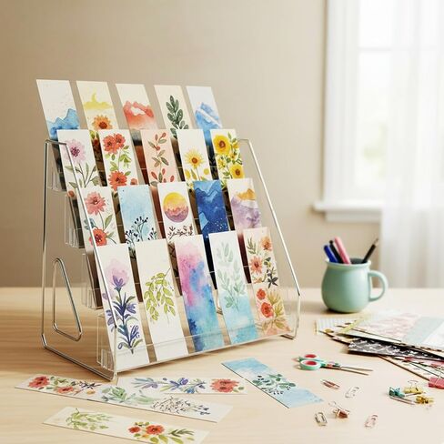 Acrylic Bookmark Display Stand, Portable Sticker Holder for Vendor Events Retail, 4 Tier Clear Display Shelf Rack for Greeting Card, Postcards, Brochures in Saudi Arabia