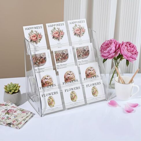 Acrylic Bookmark Display Stand, Portable Sticker Holder for Vendor Events Retail, 4 Tier Clear Display Shelf Rack for Greeting Card, Postcards, Brochures in Saudi Arabia