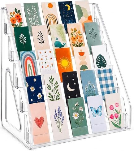 Acrylic Bookmark Display Stand, Portable Sticker Holder for Vendor Events Retail, 4 Tier Clear Display Shelf Rack for Greeting Card, Postcards, Brochures in Saudi Arabia