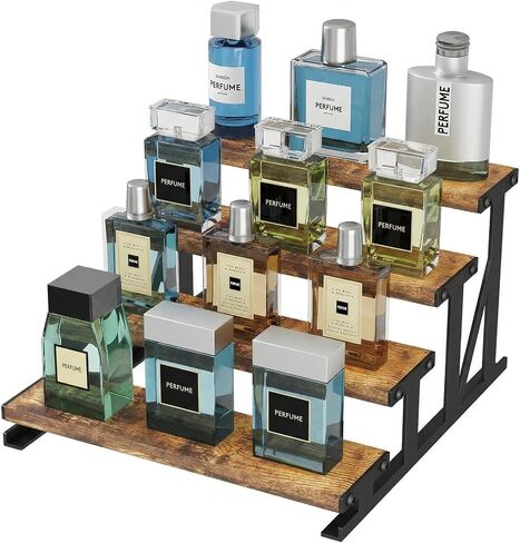 Lifewit Cologne Organizer for Men, Wooden Spice Rack, Cupcake Stand, 9.9" Display Riser for Perfume, Fragrance, Aftershave, Vanity, Bedroom, Bathroom Countertop Storage, Bkack, 1 Pcs in Kuwait