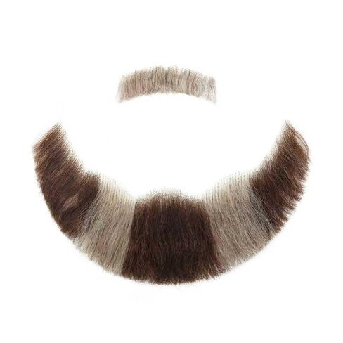 MODERN QUEEN 100% Human Hair Mustache, Complete Full Chin Hair Beard, Handmade Lace Invisible Fake Beard, Realistic and Reusable, Suitable for Makeup Stage, Cosplay, Costume Party(Large, Black) in Saudi Arabia