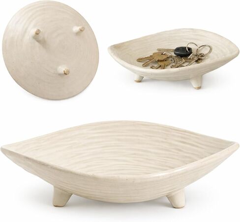 Small Decorative Bowl, 6" Ceramic Key Bowl for Entryway Table, Multi-Purpose Decorative Bowls for Candy, Jewelry and Home Decor（Retro White） in Saudi Arabia
