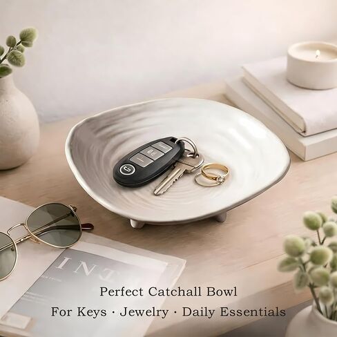 Small Decorative Bowl, 6" Ceramic Key Bowl for Entryway Table, Multi-Purpose Decorative Bowls for Candy, Jewelry and Home Decor（Retro White） in Saudi Arabia
