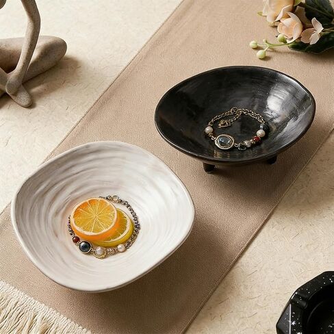 Small Decorative Bowl, 6" Ceramic Key Bowl for Entryway Table, Multi-Purpose Decorative Bowls for Candy, Jewelry and Home Decor（Retro White） in Saudi Arabia