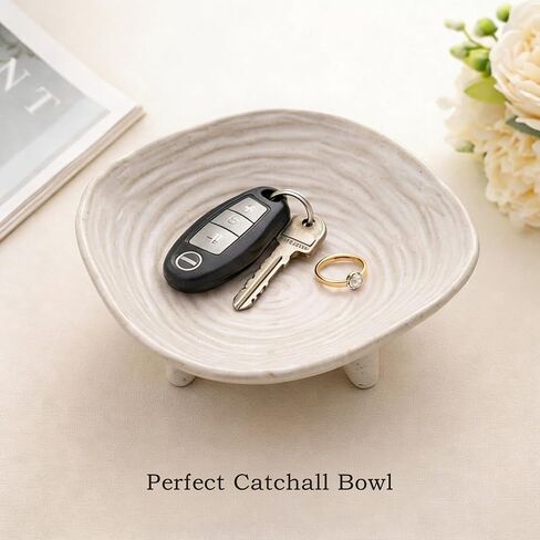 Small Decorative Bowl, 6" Ceramic Key Bowl for Entryway Table, Multi-Purpose Decorative Bowls for Candy, Jewelry and Home Decor（Retro White） in Saudi Arabia
