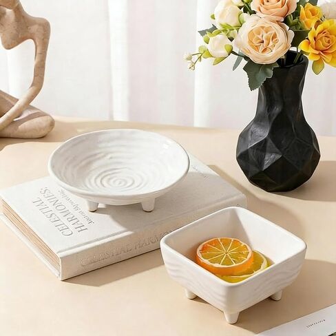 Small Decorative Bowl, 6" Ceramic Key Bowl for Entryway Table, Multi-Purpose Decorative Bowls for Candy, Jewelry and Home Decor（Retro White） in Saudi Arabia