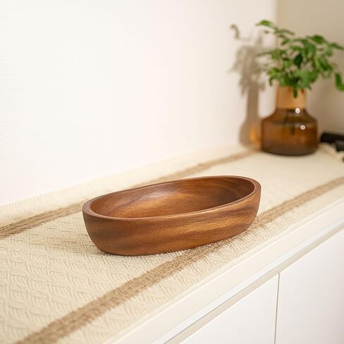 Wooden Bowl for Keys Walnut Wood Catchall Bowl for Entryway Table Rustic Decorative Bowl for Home Decor Coffee Table Oval Boat Shape (Small (6.7")) in Saudi Arabia