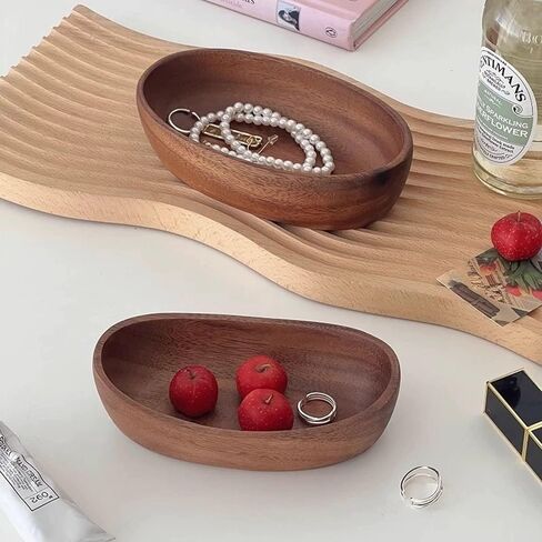 Wooden Bowl for Keys Walnut Wood Catchall Bowl for Entryway Table Rustic Decorative Bowl for Home Decor Coffee Table Oval Boat Shape (Small (6.7")) in Saudi Arabia