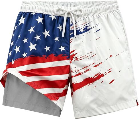 Mens Swim Trunks 2 in 1 Swimming Board Shorts with Pockets Quick Dry Bathing Suits for Beach Water Sports in Kuwait