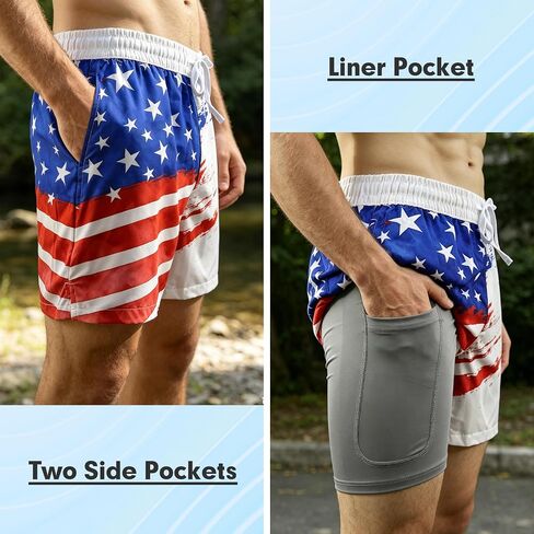 Mens Swim Trunks 2 in 1 Swimming Board Shorts with Pockets Quick Dry Bathing Suits for Beach Water Sports in Kuwait