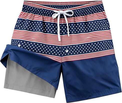 Mens Swim Trunks 2 in 1 Swimming Board Shorts with Pockets Quick Dry Bathing Suits for Beach Water Sports in Kuwait