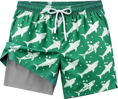 Mens Swim Trunks 2 in 1 Swimming Board Shorts with Pockets Quick Dry Bathing Suits for Beach Water Sports in Kuwait